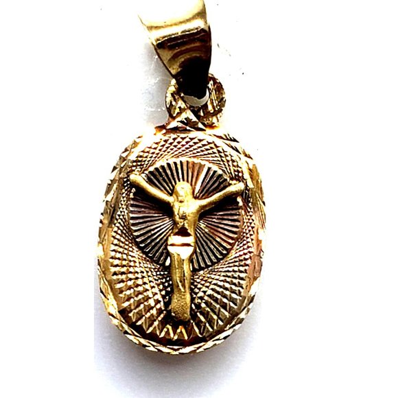14K Solid Gold Jesus Pendant, 20 mm Real Gold Jesus Christ Pendant, Small Crucif - Picture 5 of 14